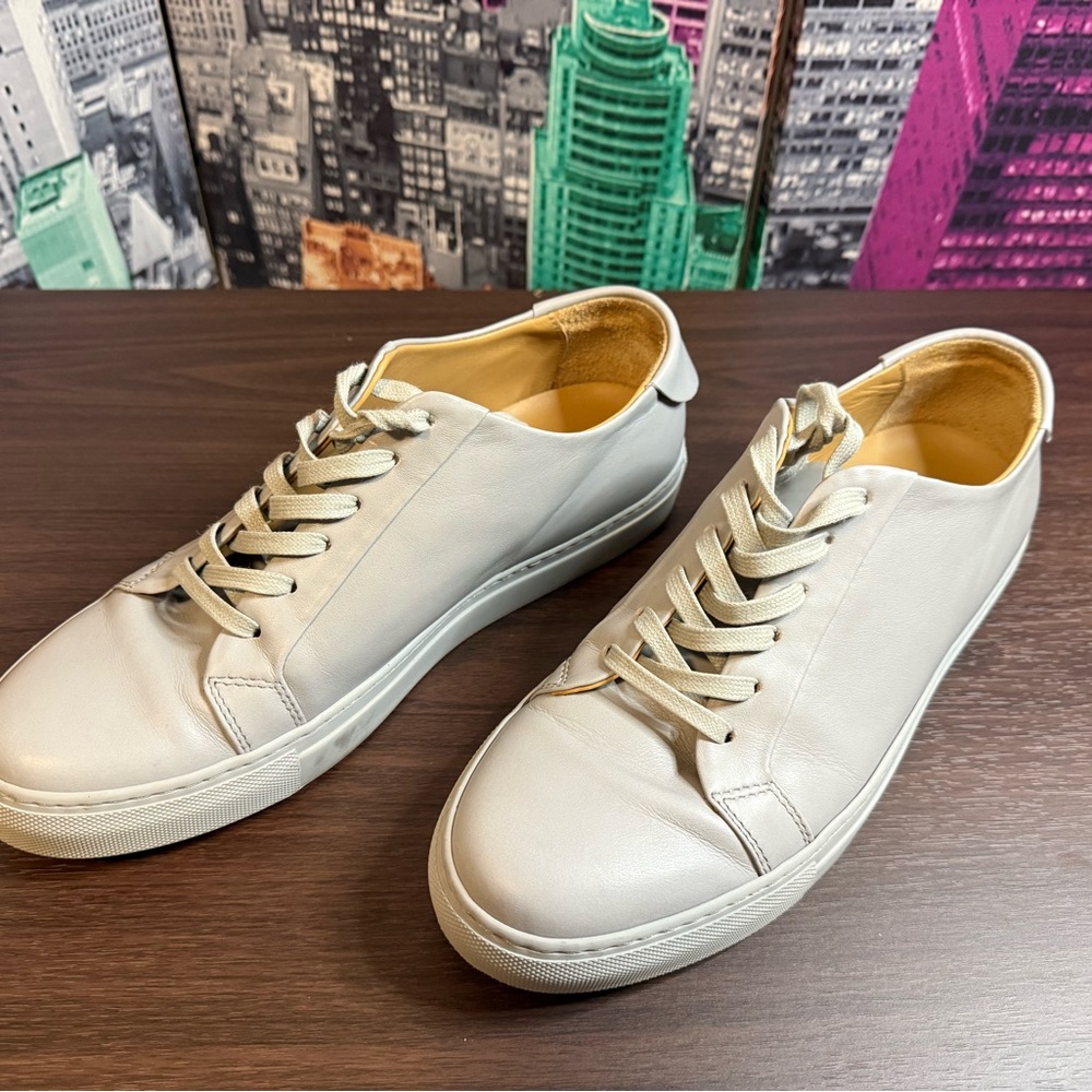 Italian Cream Leather Low-Top Sneakers with Rubber Soles